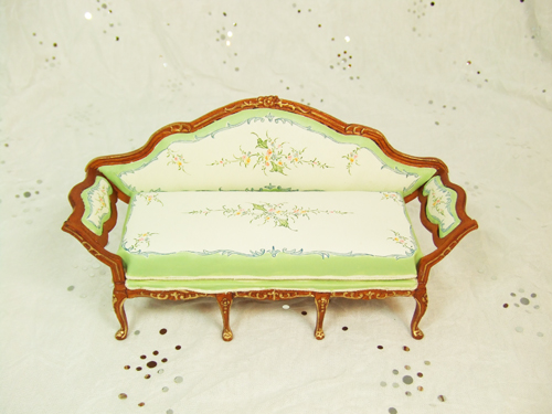 ** CA015-05 ** Walnut Frame and Green Painted Loveseat